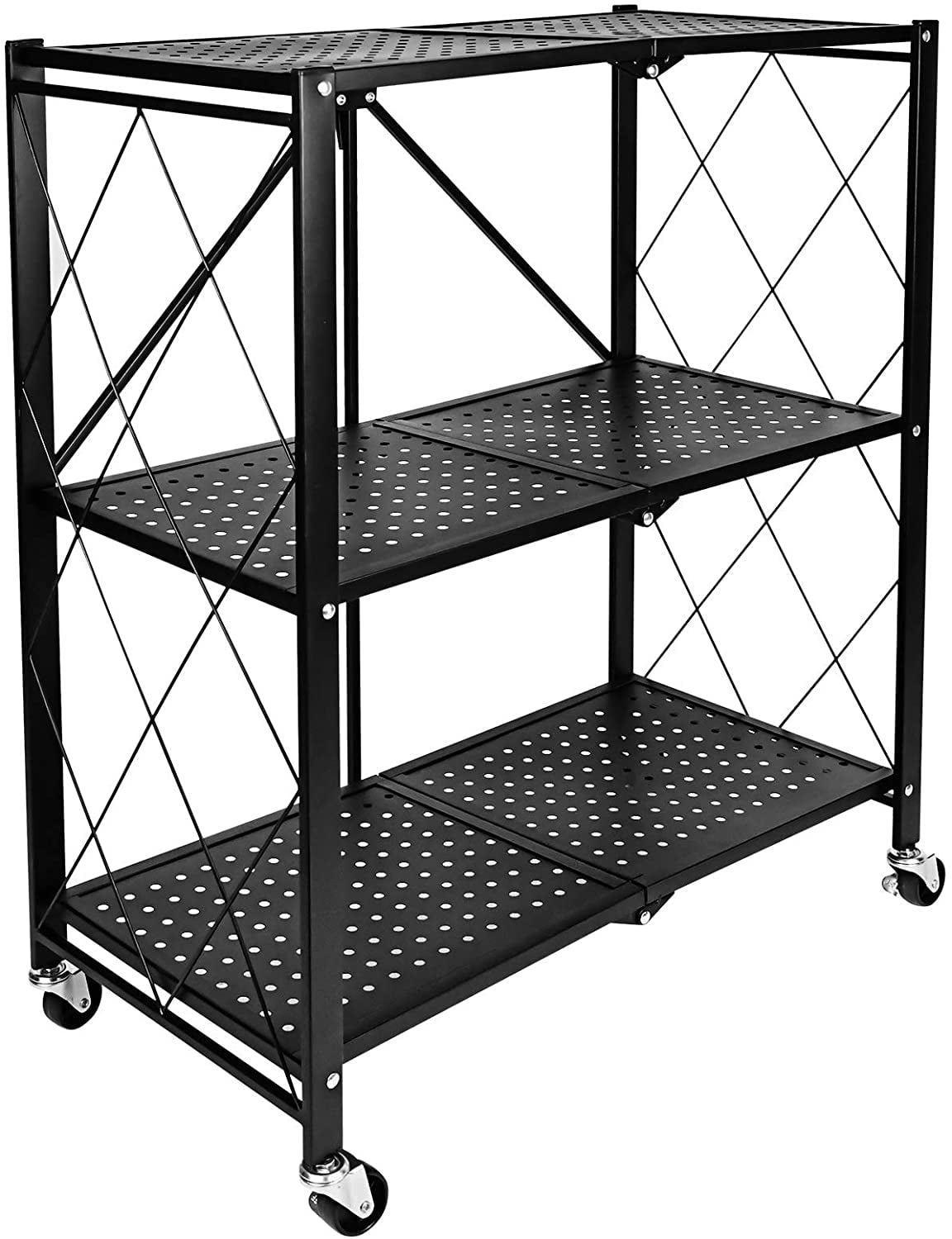 HealSmart 3-Tier Heavy Duty Foldable Metal Rack Storage Shelving Unit with Wheels