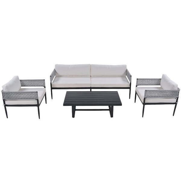 4 Pieces Outdoor Patio Sectional Sofa with Cushions - Overstock - 37500226