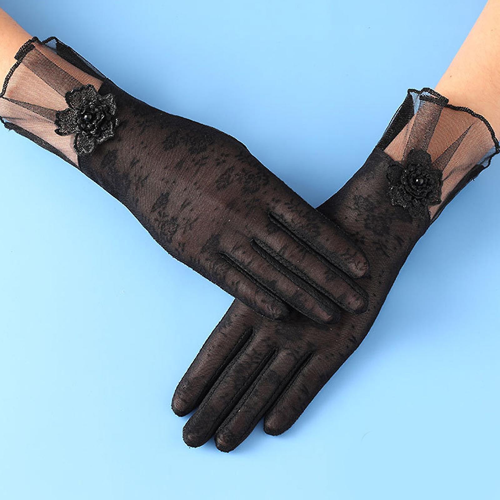 Women Floral Decor Lace Long Gloves Mesh Gloves Cycling Driving Accessories