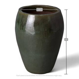 Emissary 17 in. D x 23 in. H Tea Green Ceramic Round Planter with Drainage Hole 12173TG-1