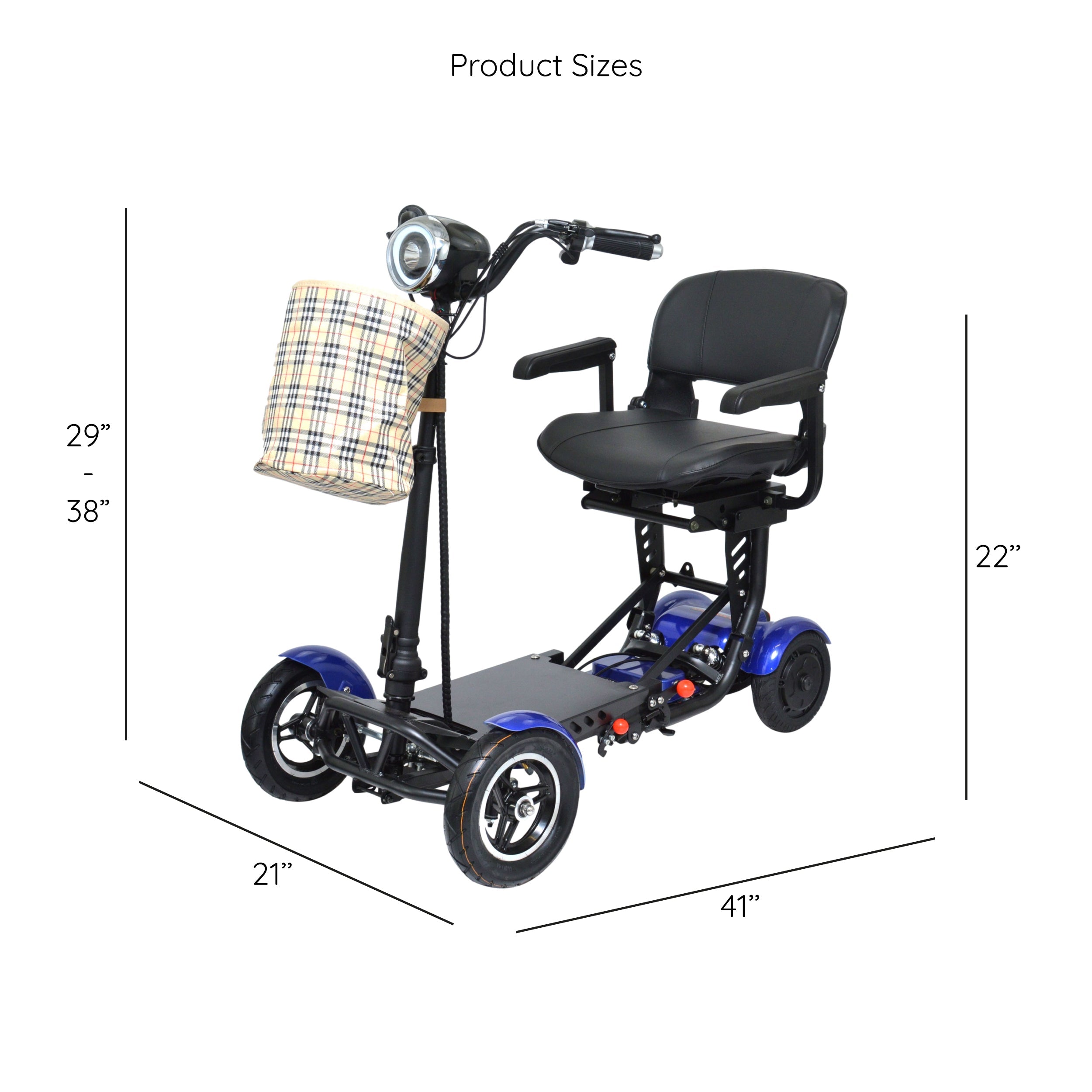 Smart Lightweight Electric Mobility Scooter, Easy Travel Wide Seat - Blue