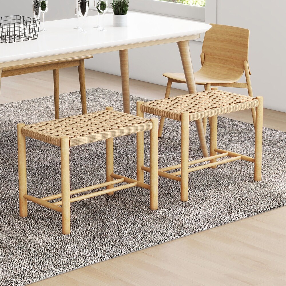 Gymax 18'' Dining Stool Set of 2 Backless w/ Rubber Wood Frame Woven