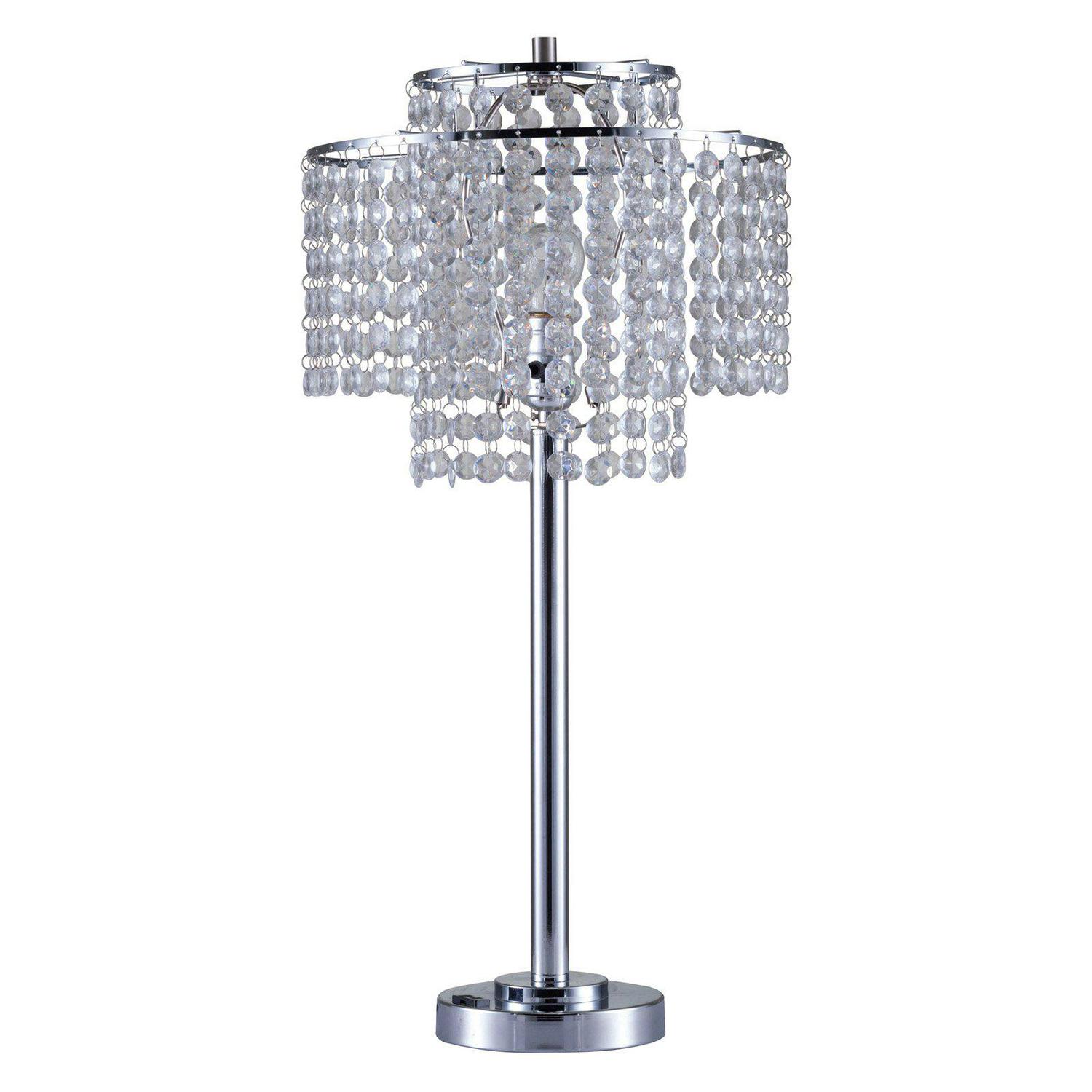 26 in 2 TIER HOLLY GLAM SILVER TABLE LAMP W/ CHARGING STATION AND USB PORT