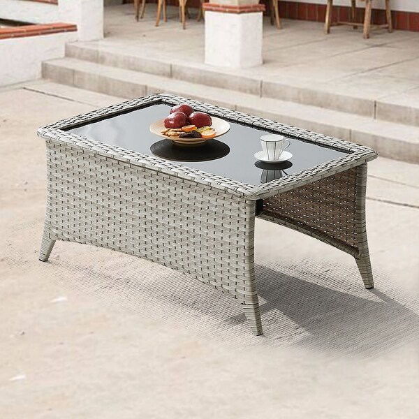 Outdoor Wicker Coffee Table Glass Top Rattan Table