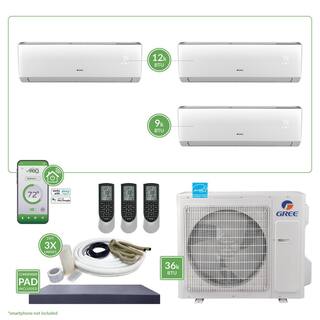 GREE Gen3 Smart Home Triple-Zone 34000 BTU 3 Ton Ductless Mini Split Air Conditioner with Heat Inverter Remote - 230-Volt MULTI36VIR307HP