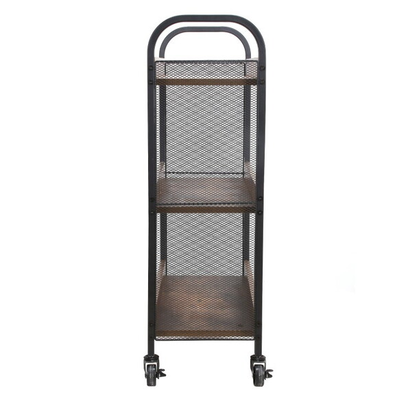 3 Tier Wood and Metal Kitchen Cart with Mesh Side ...