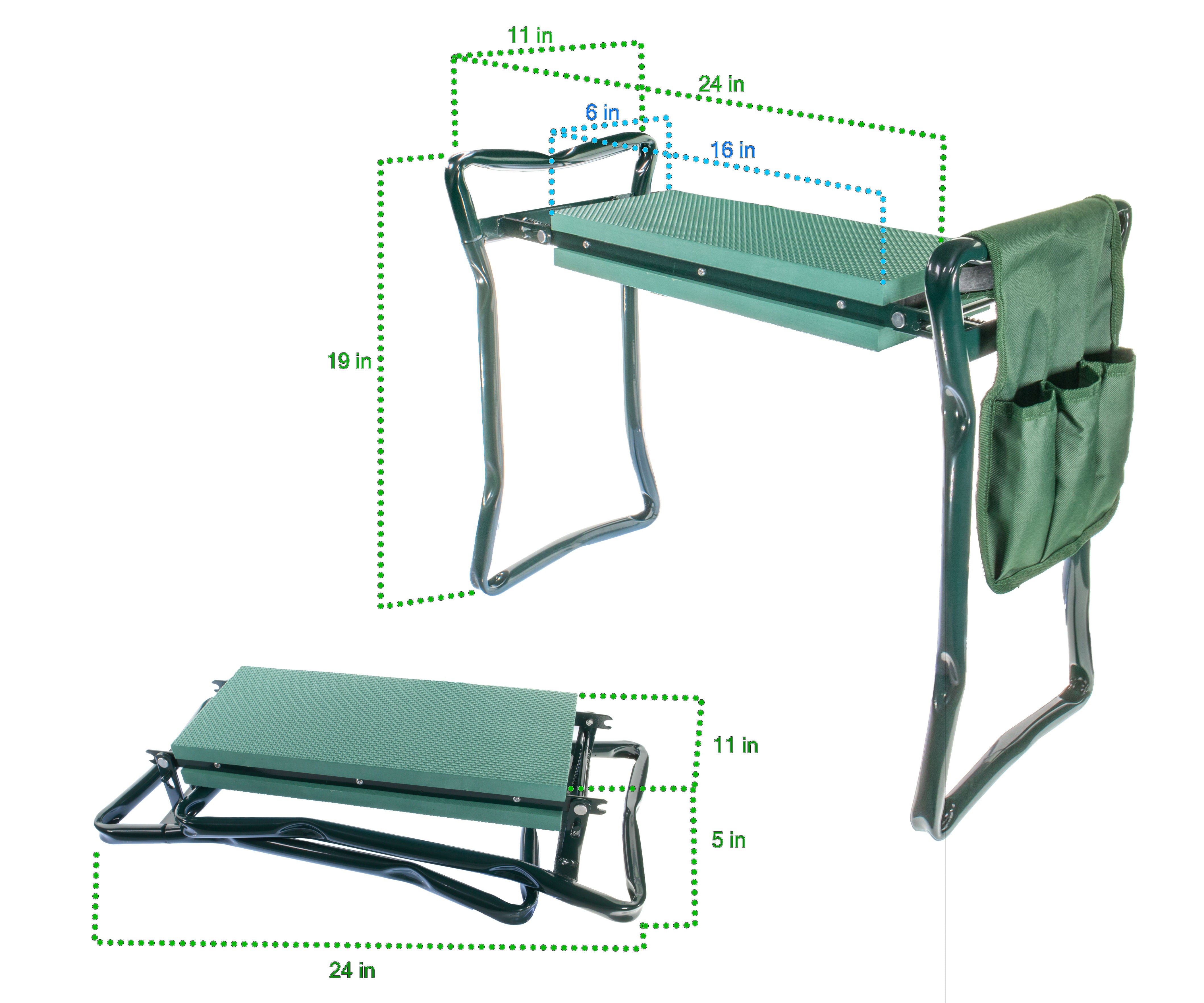 5Star Foldable Garden Kneeler With Handles And Seat - Bonus Tool Pouch - Portable Garden Chair Stool Bench Thick EVA Cushion Pad Perfect For Planting & Weeding (Large - 23.5 x 10.5 x 19