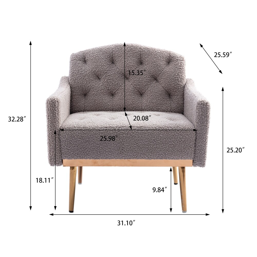 Grey Teddy Accent Chair leisure single sofa with Rose Golden feet   32.28'' H x 31.10” W x 25.29'' L