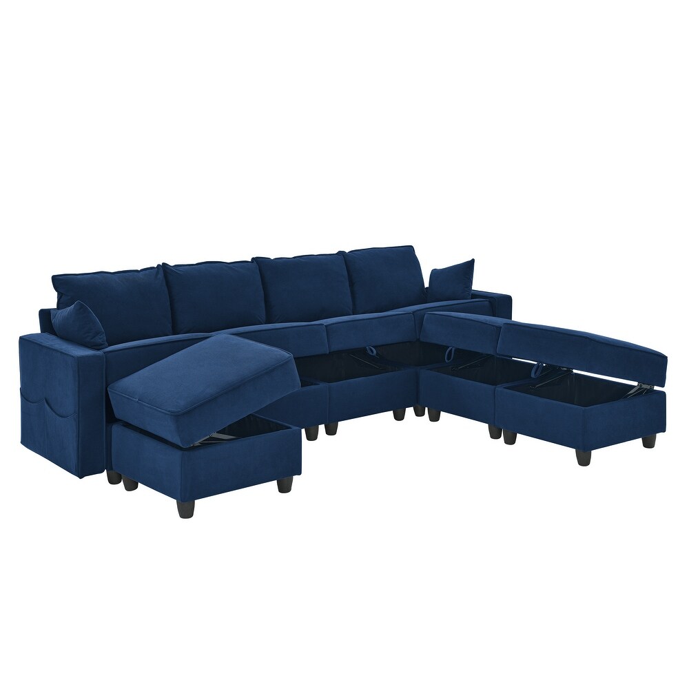 U Shape Convertible Sleeper Sofa Modular Sectional Sofa w/Storage Seat