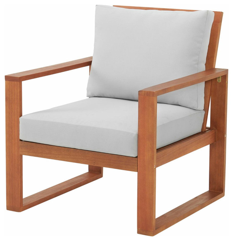 Contemporary Patio Chair  Eucalyptus Wood Frame With Removable Gray Cushions   Transitional   Outdoor Lounge Chairs   by Declusia  Houzz