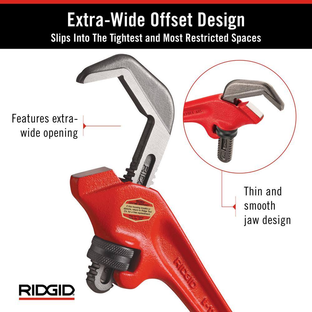 RIDGID 9-12 in. Offset Hex Jaw Pipe Wrench Sturdy Plumbing Pipe Tool with Hex Jaw Mechanism for Extra Wide Opening 31305