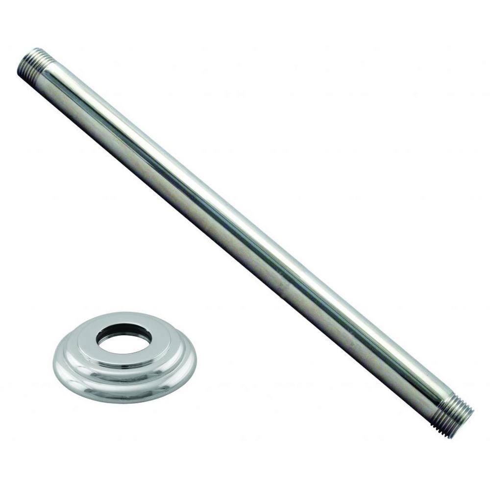 Westbrass 12 in. IPS x 12 in. Round Ceiling Mount Shower Arm with Flange Polished Chrome D3612A-26