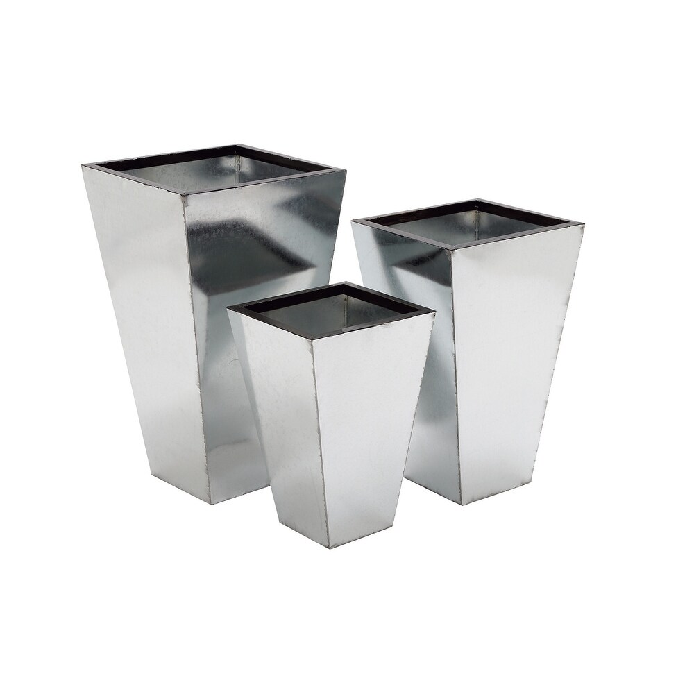 Black  Gray or Silver Metal Contemporary Planter with Tapered Base and Polished Exterior (Set of 3)