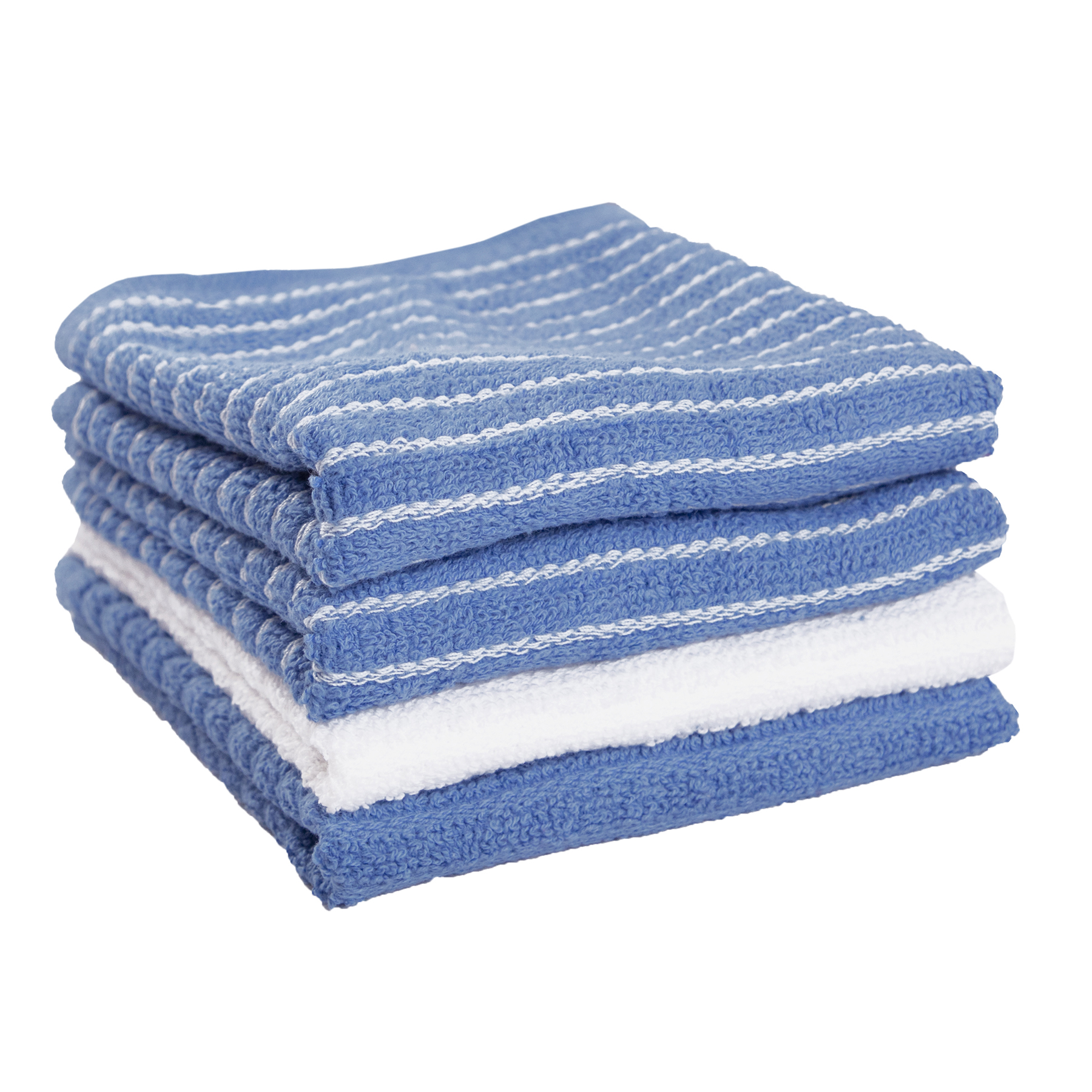 RITZ Cotton Terry Horizontal Stripe Bar Mop Kitchen Towel Set， 4-Pack， Light Blue， 16” x 18”