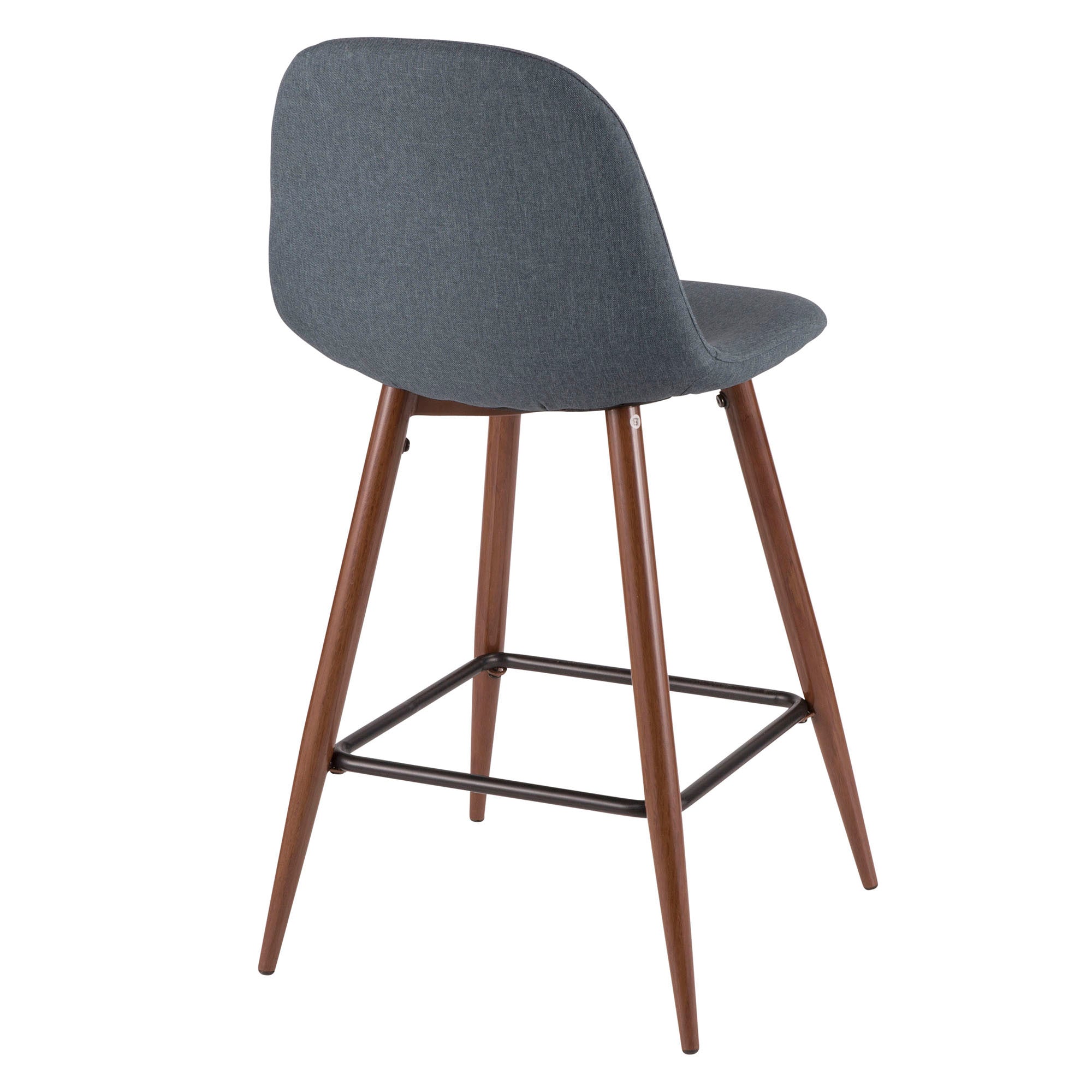 Pebble Mid-Century Modern Counter Stool in Walnut and Blue by LumiSource - Set of 2