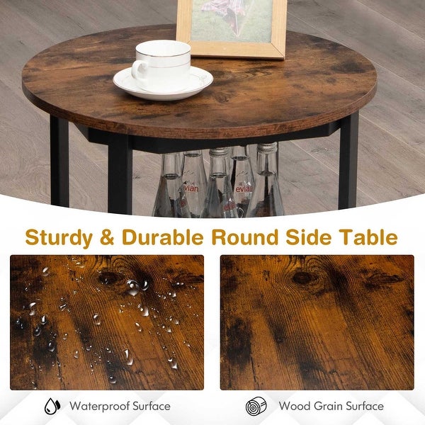 Round End Table 2 Tier Coffee Table Nightstand with Storage Shelf