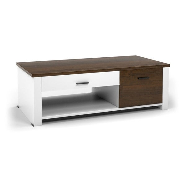 Modern Coffee Table with Front Back Drawers and Compartments