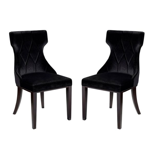 Reine Velvet Dining Chair (Set of Two) in Black and Walnut