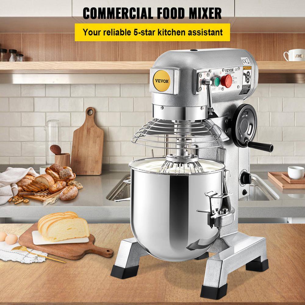 VEVOR Commercial Stand Mixer 10 qt. Dough Mixer Heavy Duty Silver Electric Food Mixer with 3-Speeds Adjustable 450 W DDSYJ10QT110VDXFJV1