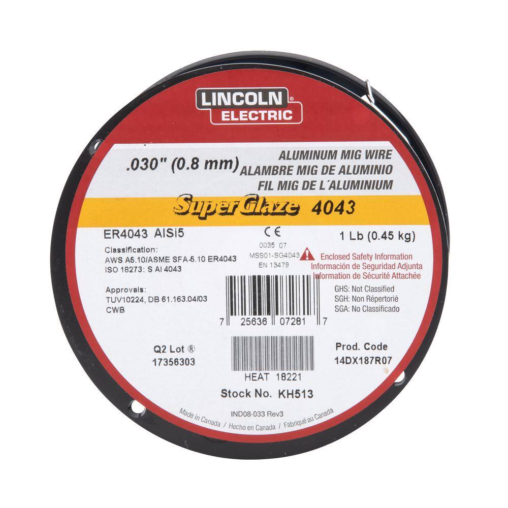 Lincoln Electric .030 in. Superglaze ER4043 Aluminum MIG Welding Wire for Heat Treatable Base Alloys (1 lb. Spool) KH513