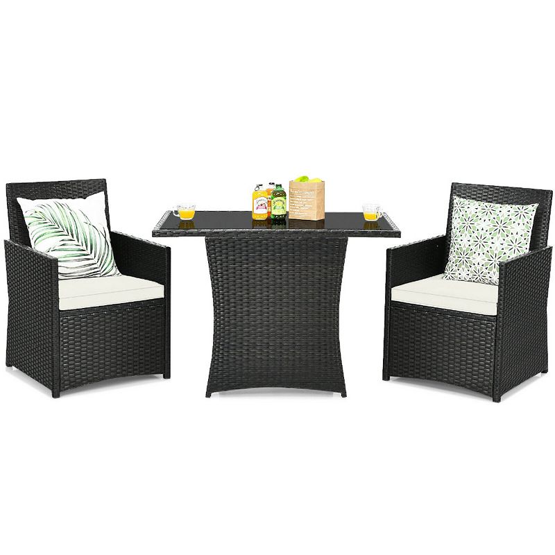 3 Pcs Patio Rattan Furniture Set with Cushion and Armrest Sofa