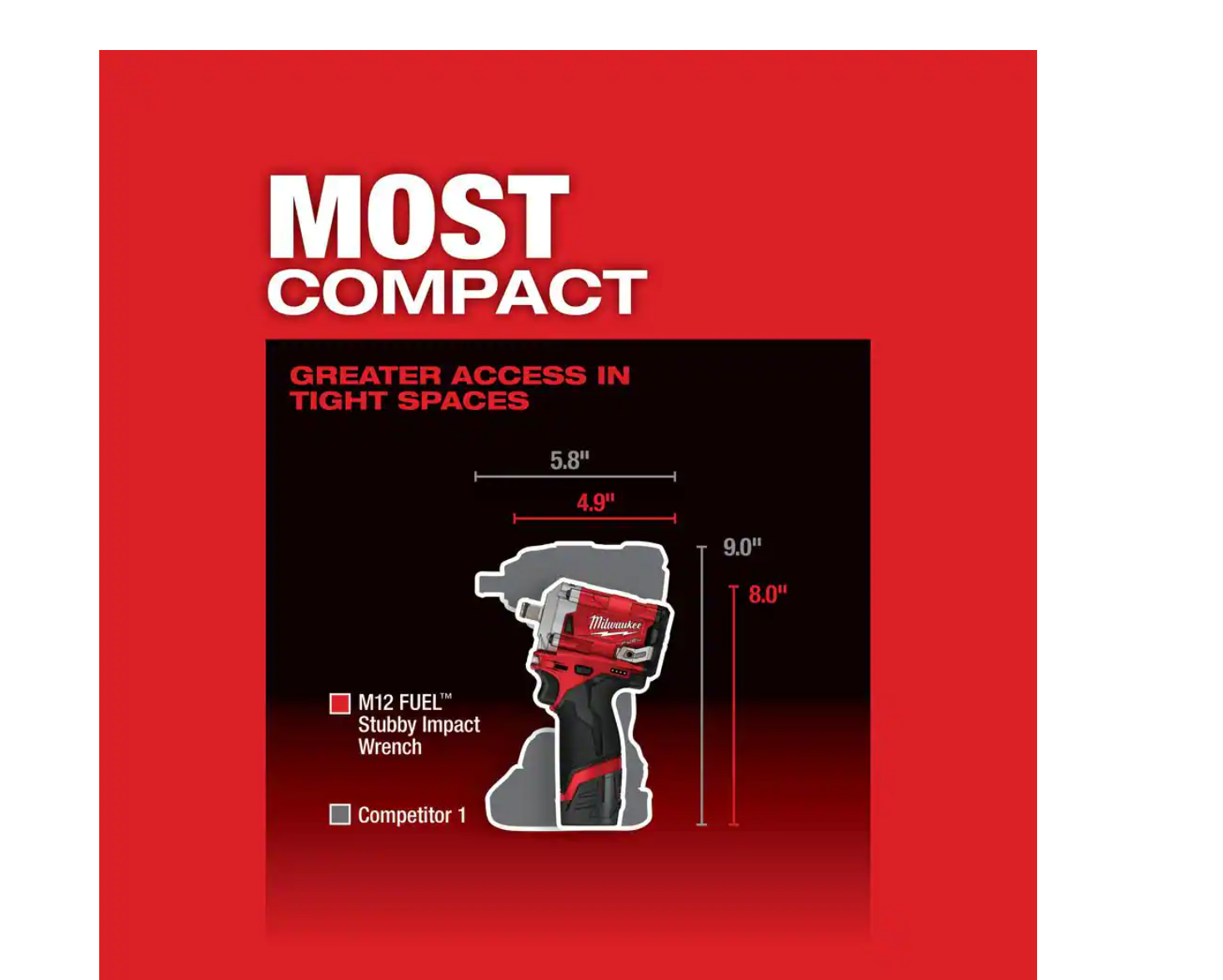 Milwaukee 2555-22-48-11-2460 M12 FUEL 12V Lithium-Ion Brushless Cordless Stubby 1/2 in. Impact Wrench Kit with 6.0Ah Battery