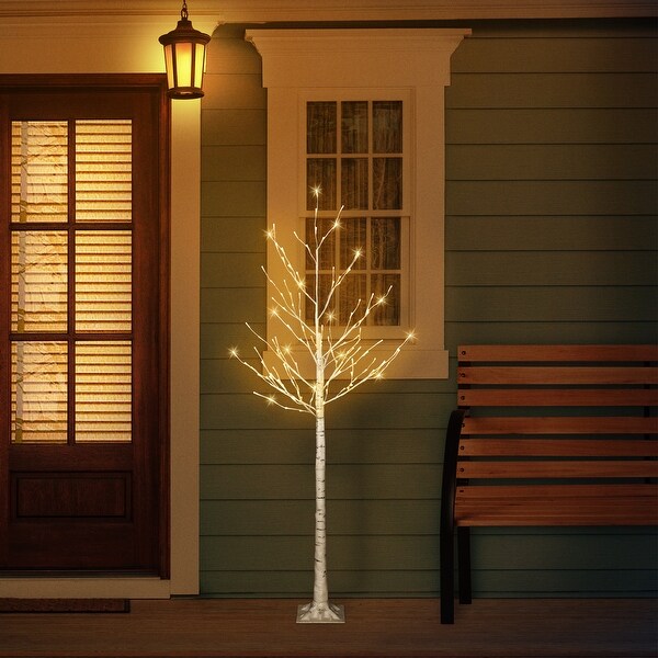 Puleo International Set of 2 6 ft. PreLit White Artificial Twig Tree