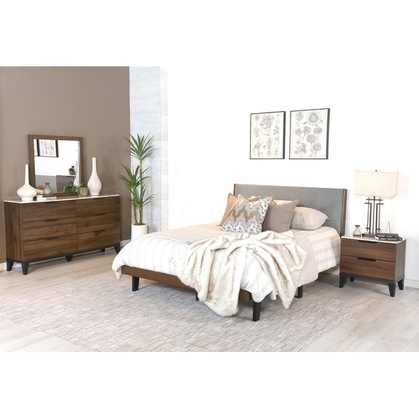 Christo Walnut Brown and Grey 4-piece Upholstered Bedroom Set - - 36964666