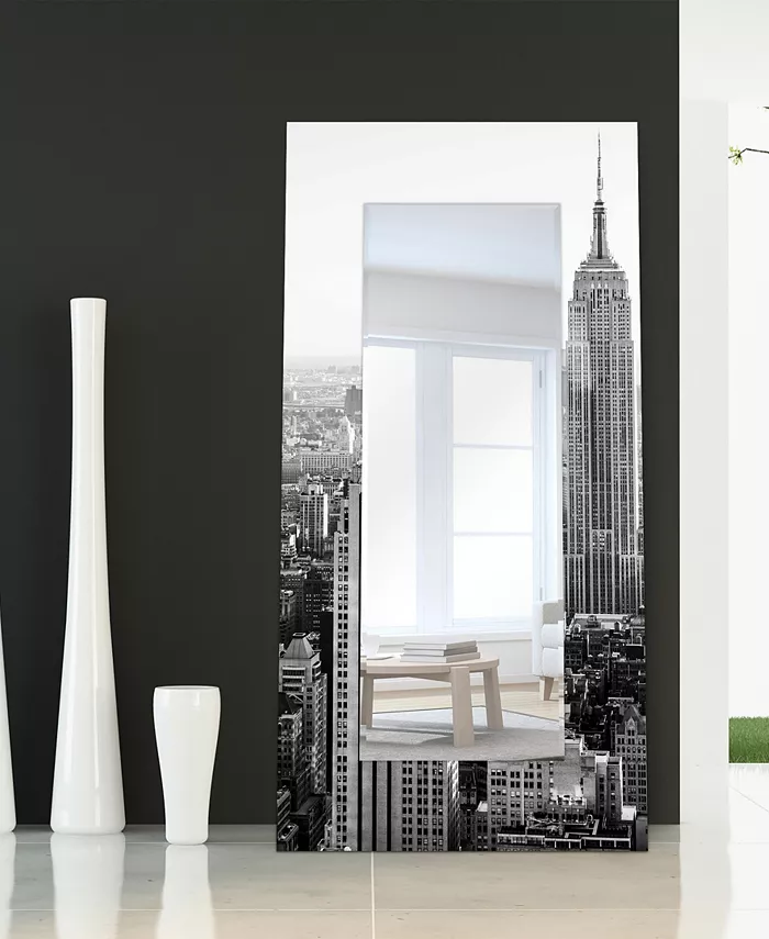 Empire Art Direct My N.Y. Rectangular On Free Floating Printed Tempered Art Glass Beveled Mirror  72 x 36