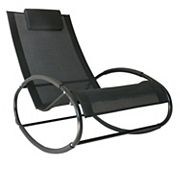 Outsunny Patio Lounger Rocking Chair w/ Zero Gravity Seat Pillow Armrest， Black