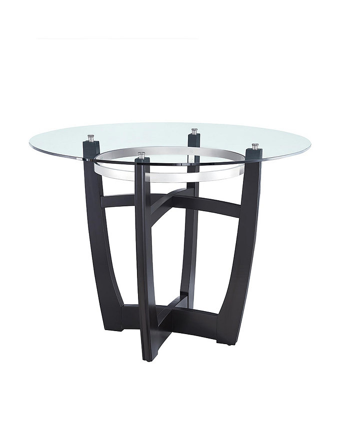 Simplie Fun Dining Table with Clear Tempered Glass Top With solid wood base Modern Round Glass Kitchen Table Furniture for Home Office Kitchen Dining Room Black