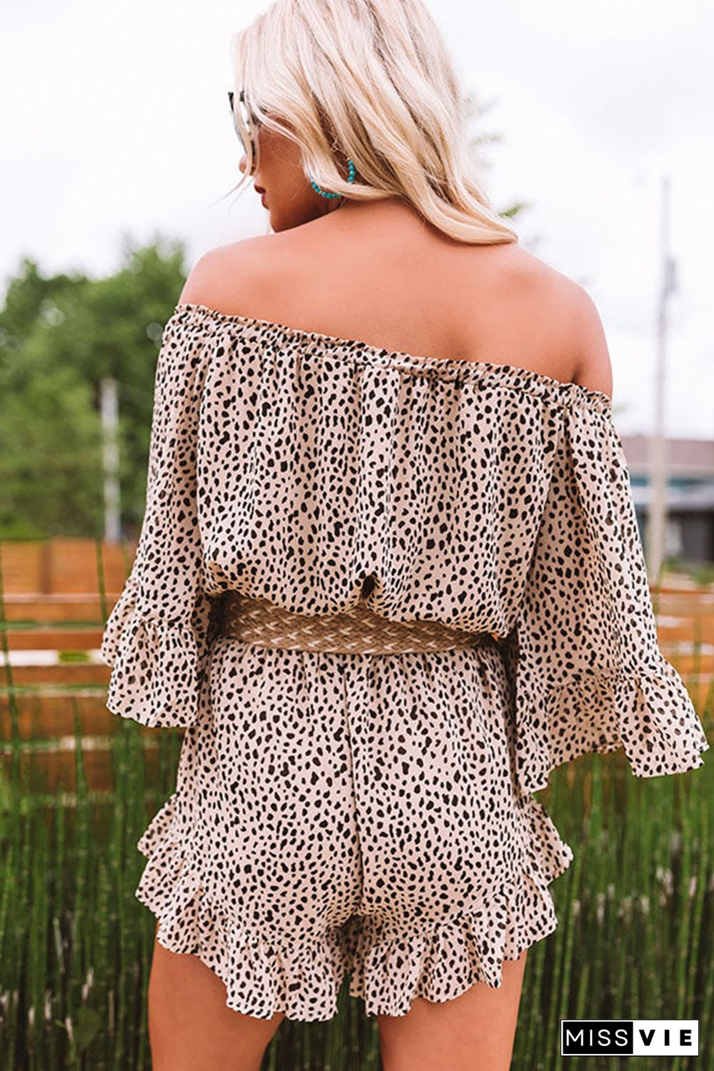 Off-the-shoulder Leopard Print Ruffle Romper