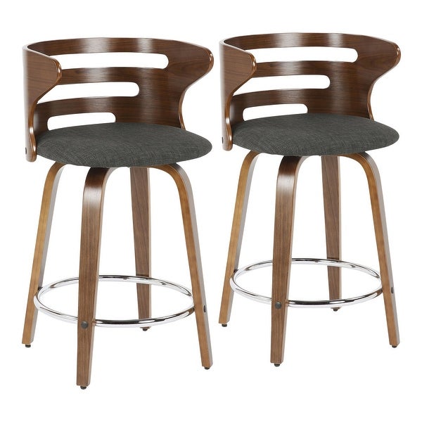 Cosini Counter Stool with Swivel Walnut and Charcoal Fabric - Set of 2 - 18