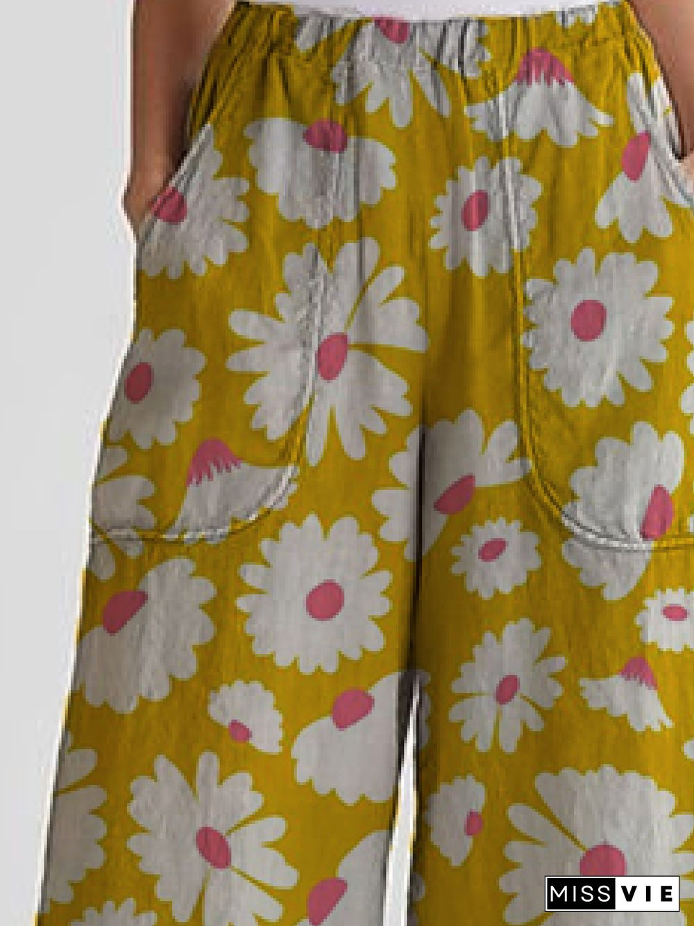 Vintage Casual Plus Size Daisy Floral Printed Pants