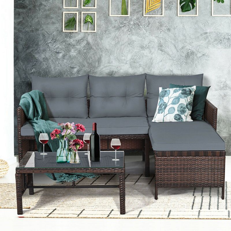 3 Pieces Patio Wicker Rattan Sofa Set