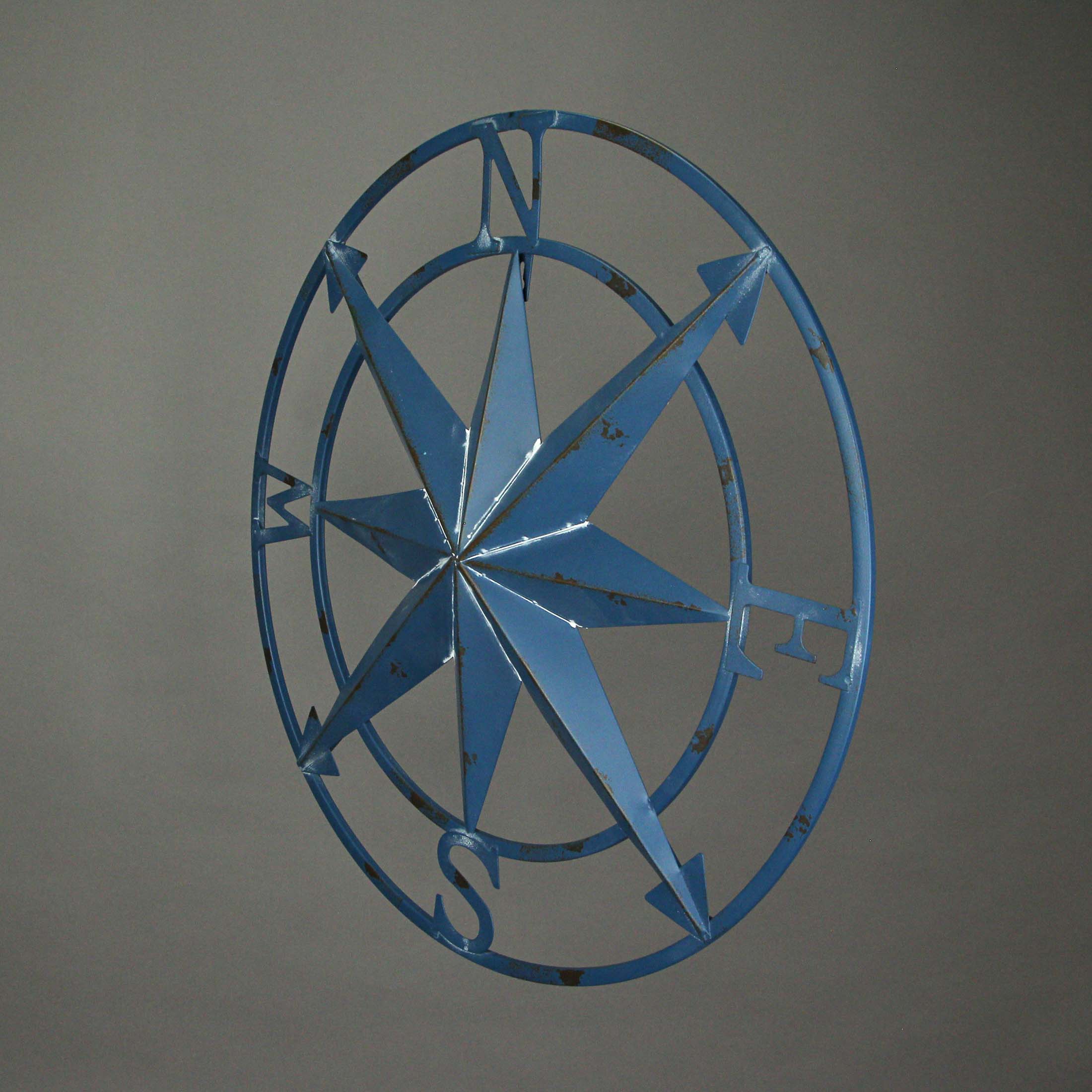 Zeckos 20 inch Distressed Metal Compass Rose Nautical Wall Decor Indoor Outdoor， Blue - Blue