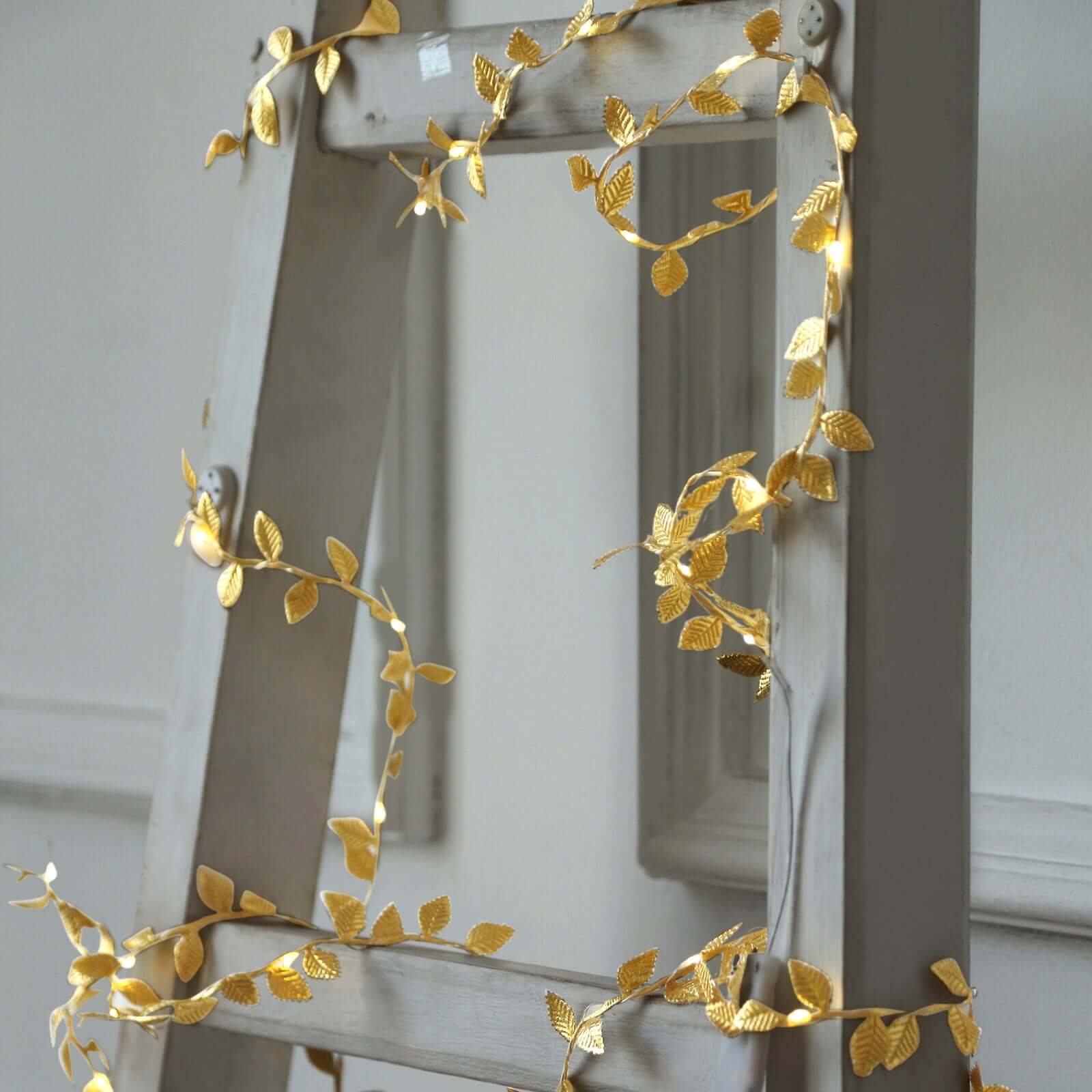 Warm White 40 LED Metallic Gold Rose Leaf Fairy Lights Garland, Decorative Battery Operated String Lights Hanging Vine 15ft