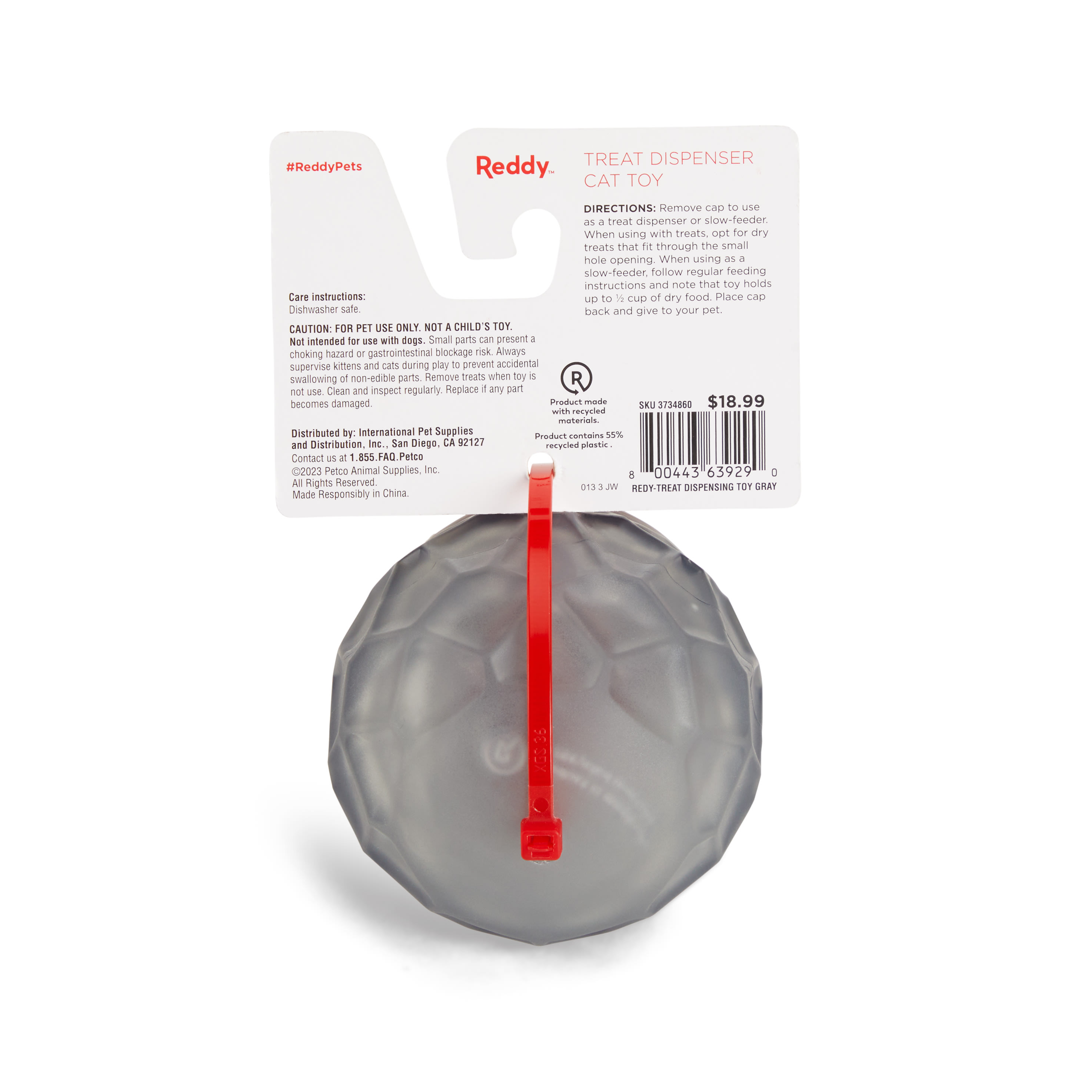 Reddy Gray Treat Dispensing Cat Toy