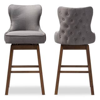 Baxton Studio Gradisca 31 in. Gray Fabric Upholstered Swivel Bar Stool (Set of 2) 2PC-7073-HD