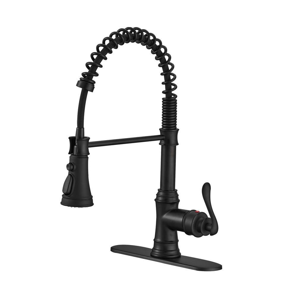 BWE Single-Handle Pull-Down Sprayer 3 Spray High Arc Kitchen Faucet With Deck Plate in Matte Black A-94553-Black