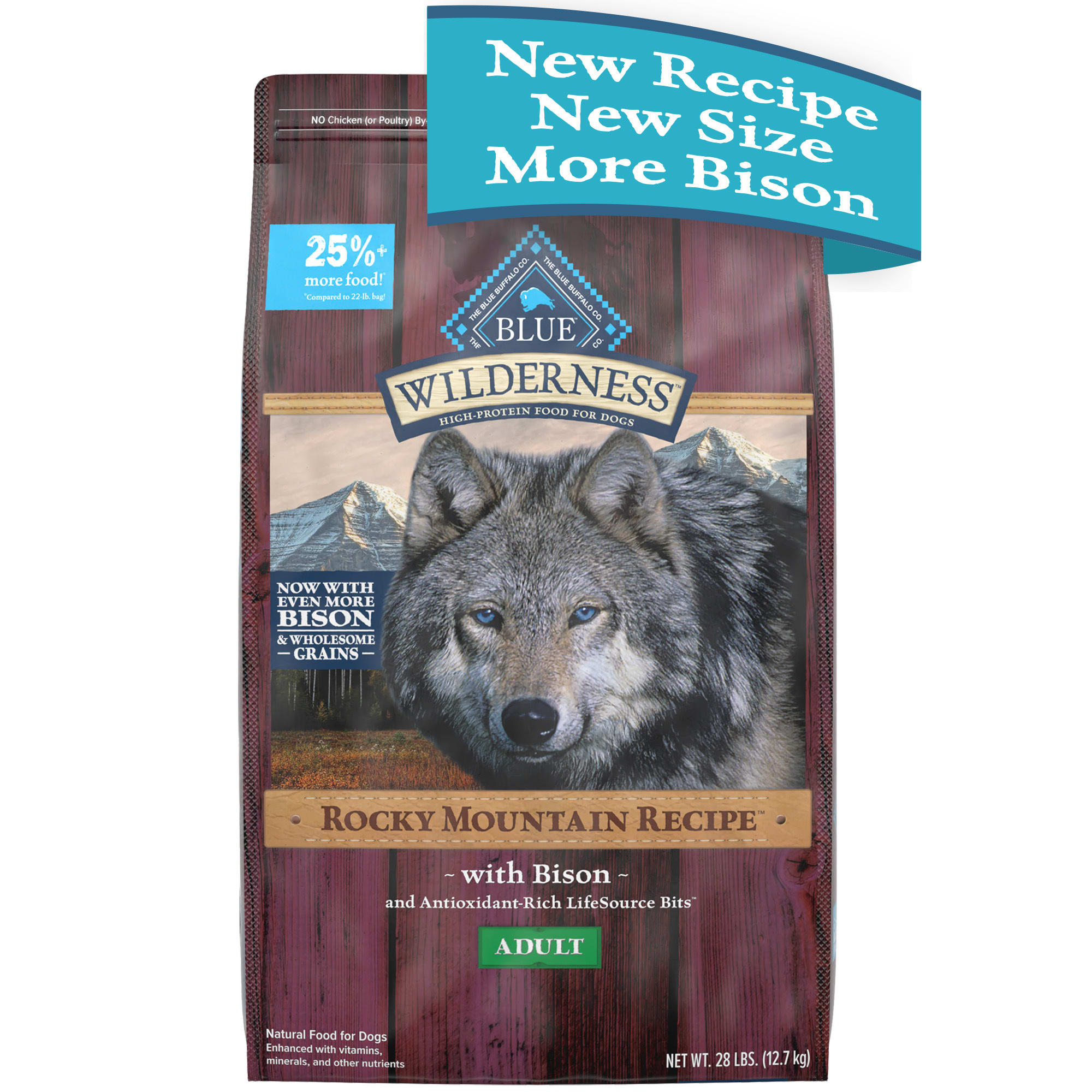 Blue Buffalo Blue Wilderness Bison with Grain Rocky Mountain Recipe High Protein Natural Adult Dry Dog Food， 28 lbs.