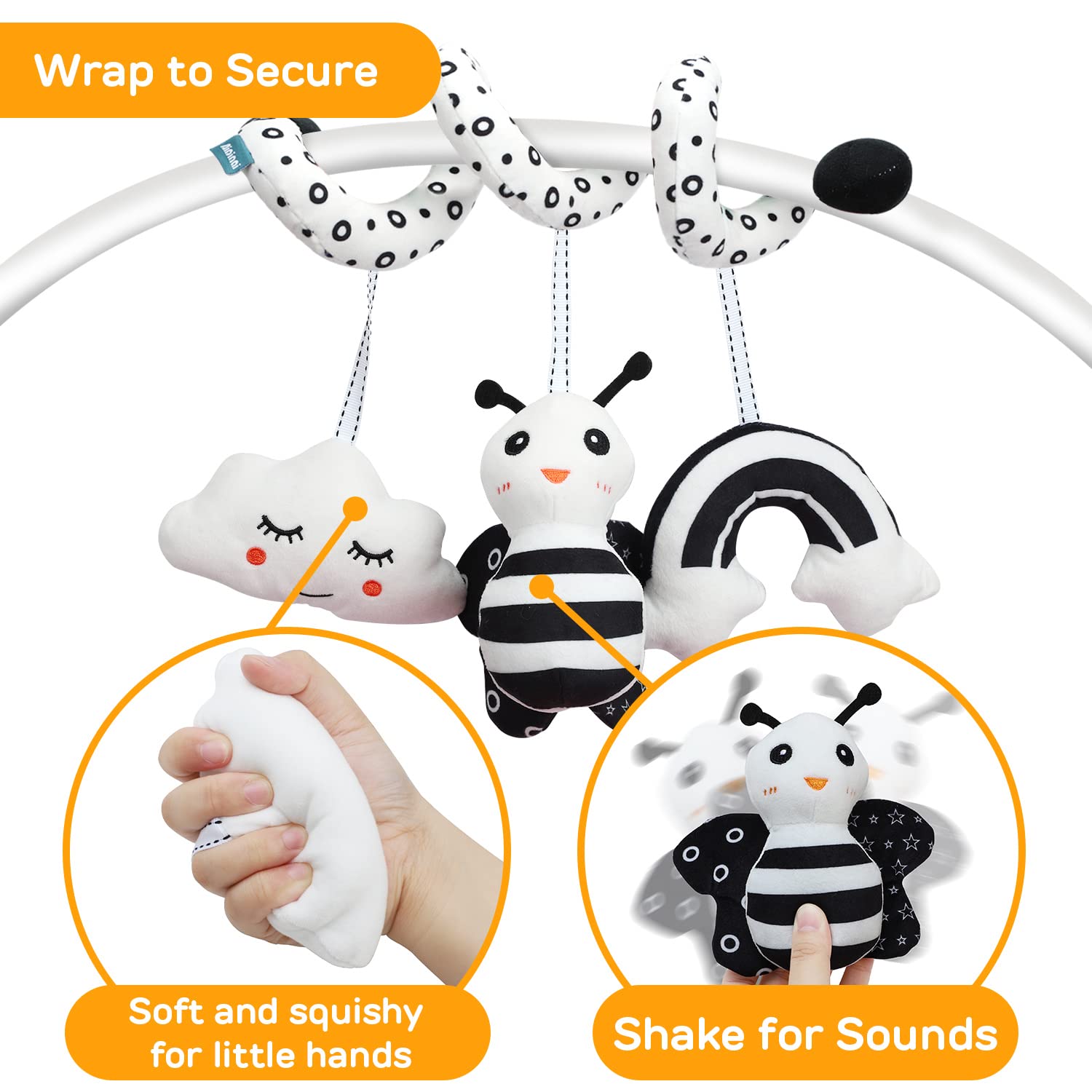 TOY Life 2 Pack Hanging Baby Toys 0-6 Months, Car Seat Toys for Babies 0-6 Months, Crib Toys Hanging Newborn Toys Black and White Hanging Stroller Activity Toy for Babies, Infant Carseat Toys