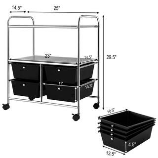 HONEY JOY 4-Drawer Plastic Rolling Storage Cart Metal Rack Organizer Shelf with Wheels Black TOPB003953