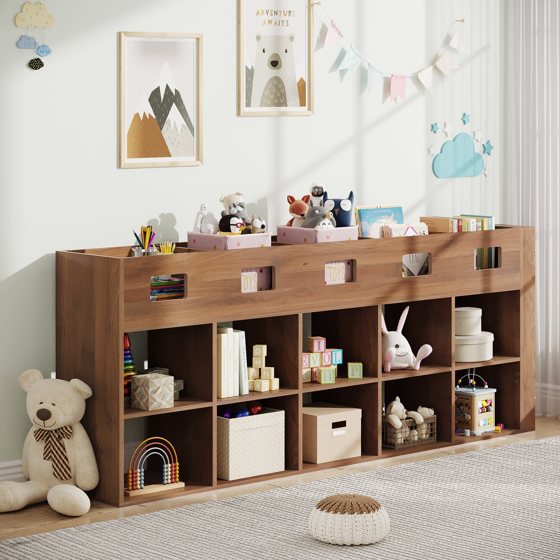 5-Tier Bookshelf, Freestanding Wood Storage Organizer Display Shelf