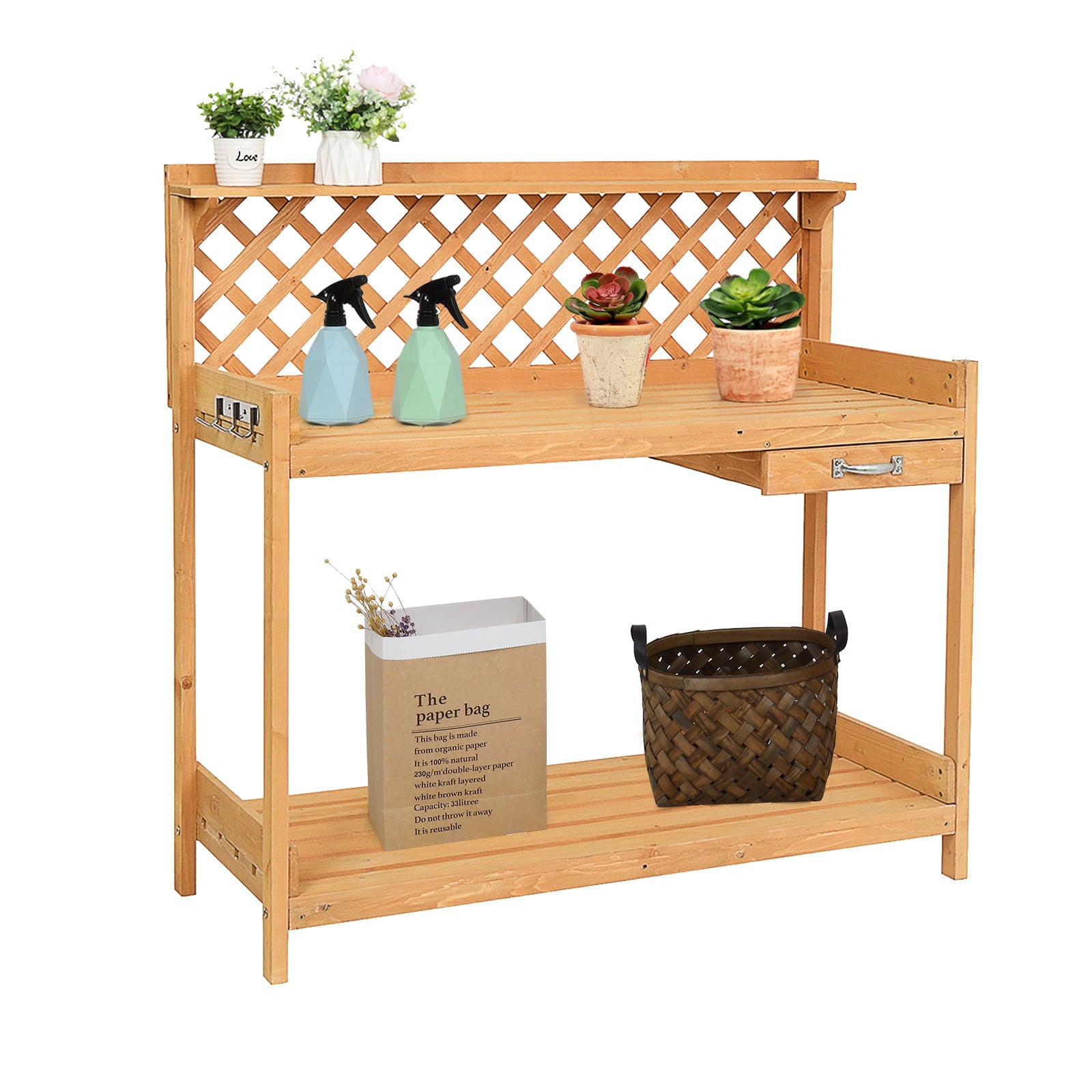 Ktaxon Garden Workbench Potting Table for Outside Garden with Drawer Burlywood