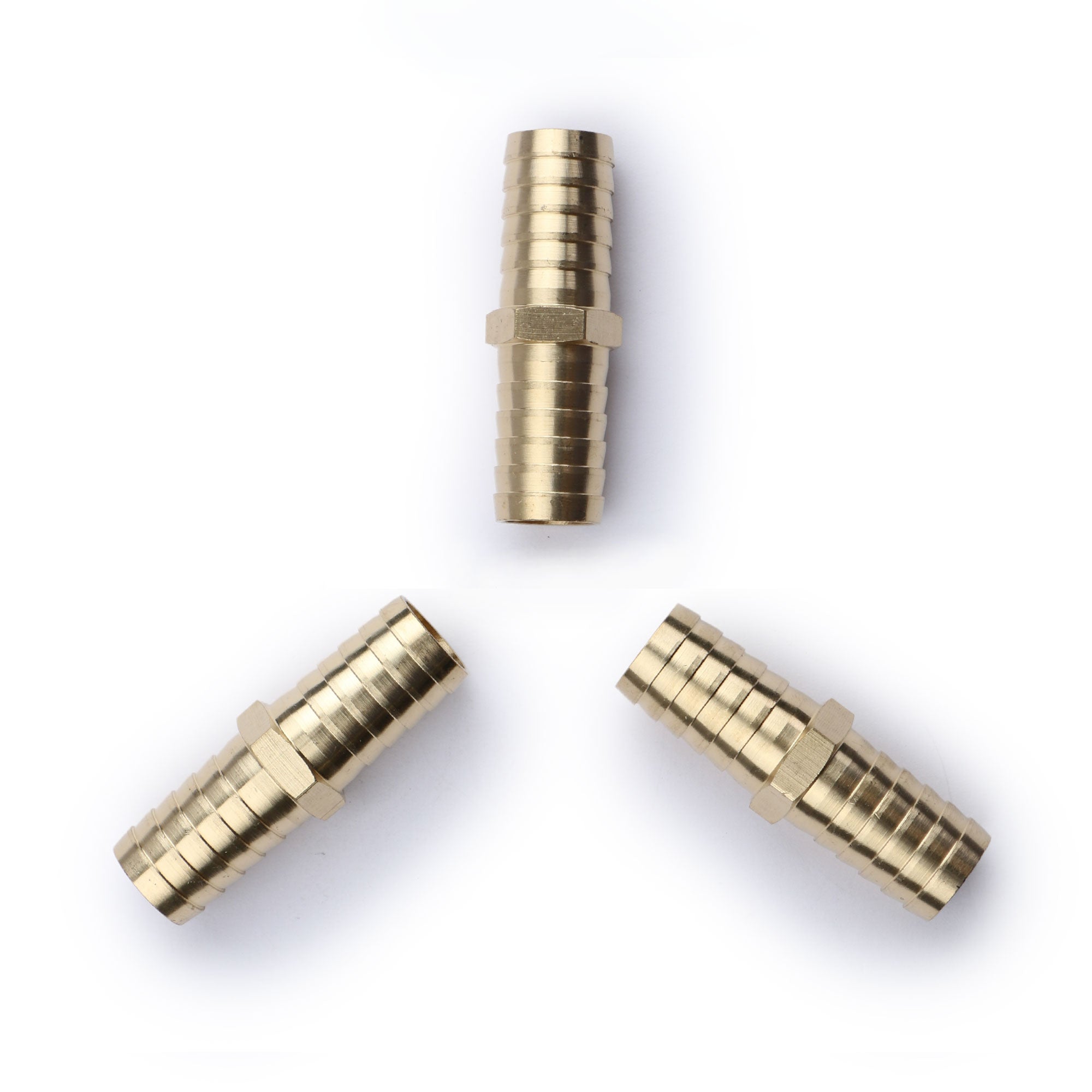 U.S. Solid Brass Hose Barbed Splicer， 3 pcs Round Equal Hose Joint， Brass Hose Fitting Connector， With 6 Clamps， 5/8