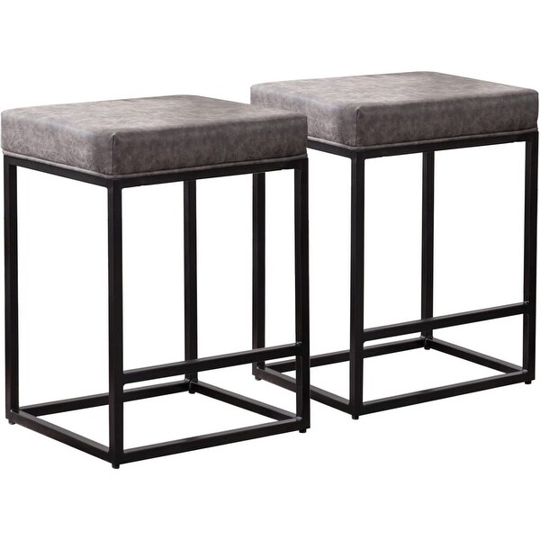 Industrial Faux Leather Backless Barstools (Set of 3)