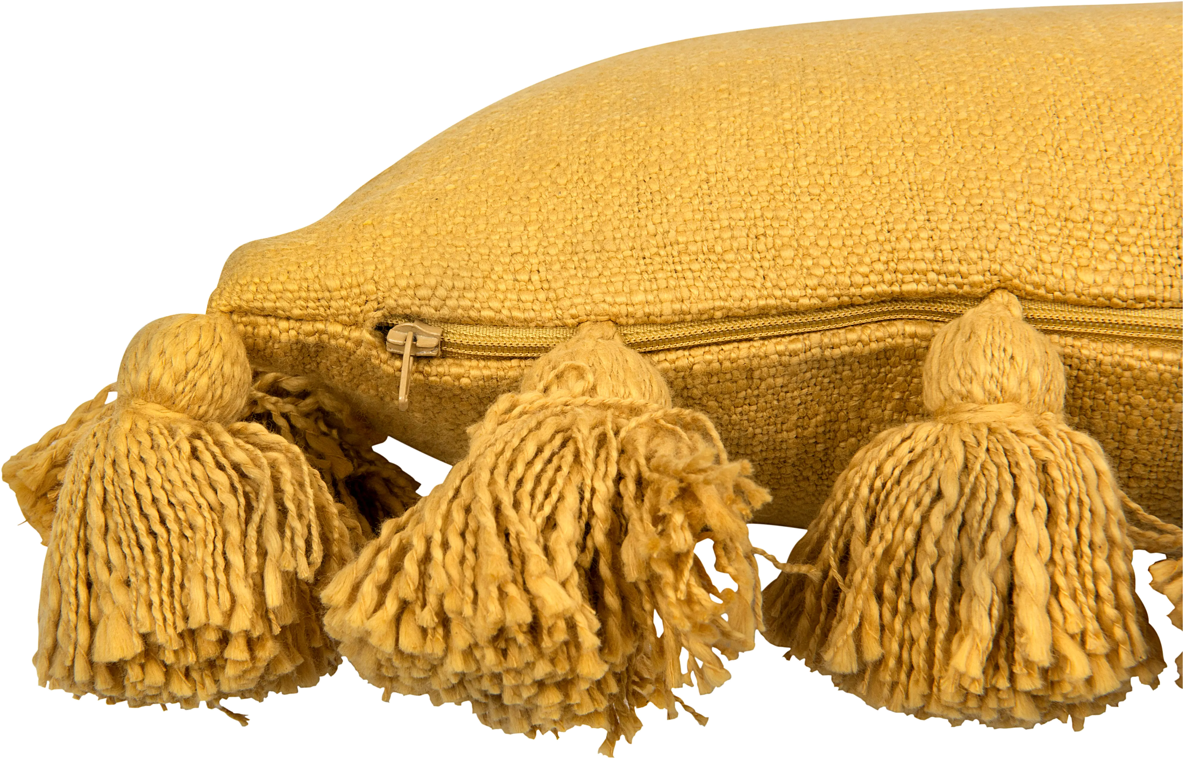 Square Mustard Throw Pillow with Tassels