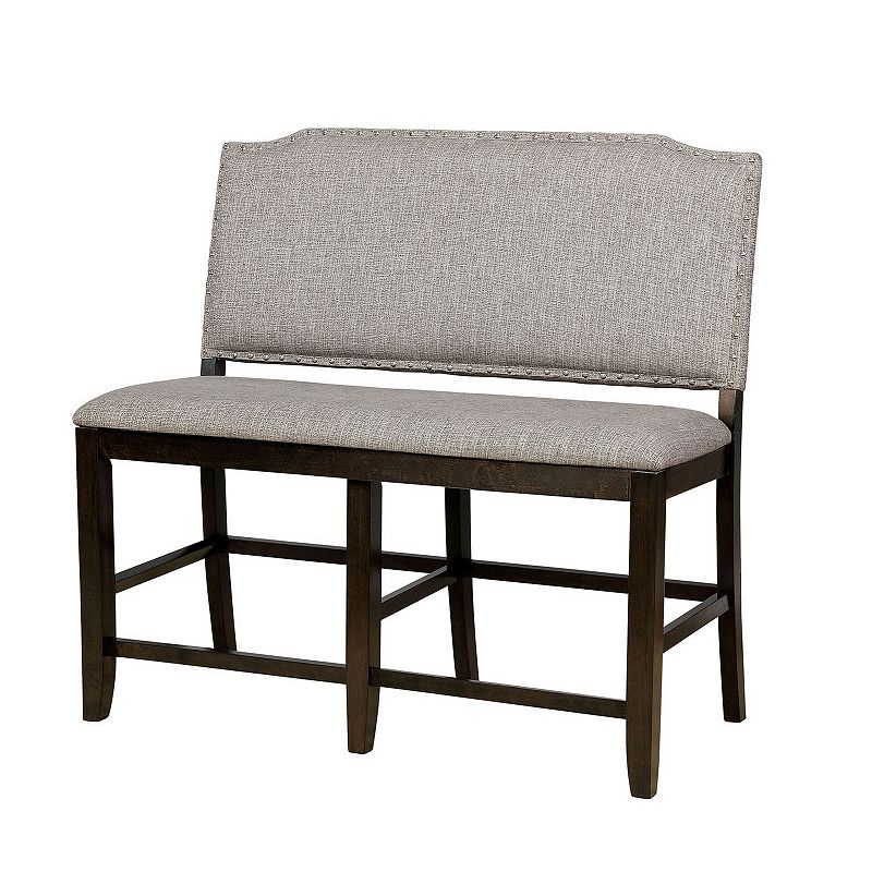 Fabric Upholstered Wooden Counter Height Bench， Gray and Brown