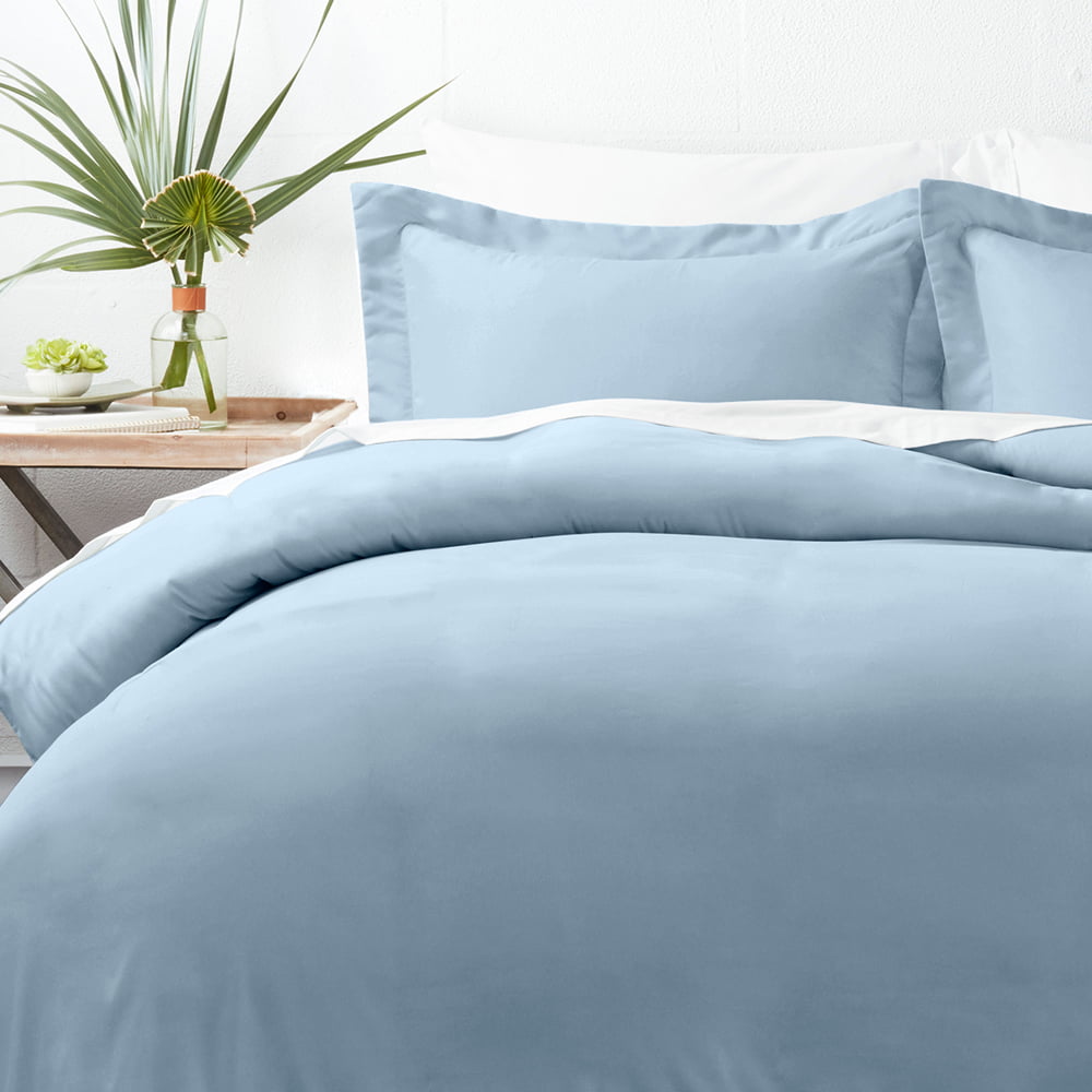 Light Blue 3 Piece Solid Microfiber Duvet Cover Set， Full/Queen， by Noble Linens